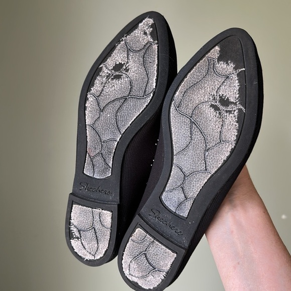 Skechers Stretch Fit Air Cooled Memory Foam Cleo Flat Black Dressy Floral Beaded - Picture 7 of 13